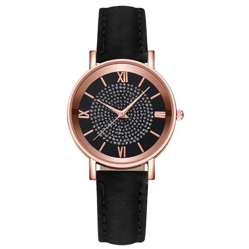 Relógio feminino senhoras strass dial relógio de pulso pulseira de couro relógio casual femmes cinto de couro relógios de quartzo presentes reloj mujer