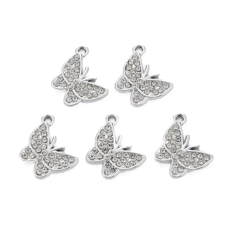 10pcs Alloy Pendants with Crystal Rhinestone Cadmium Free & Lead Free Butterfly Platinum 19.5x16.5x2.5mm Hole: 1.6mm