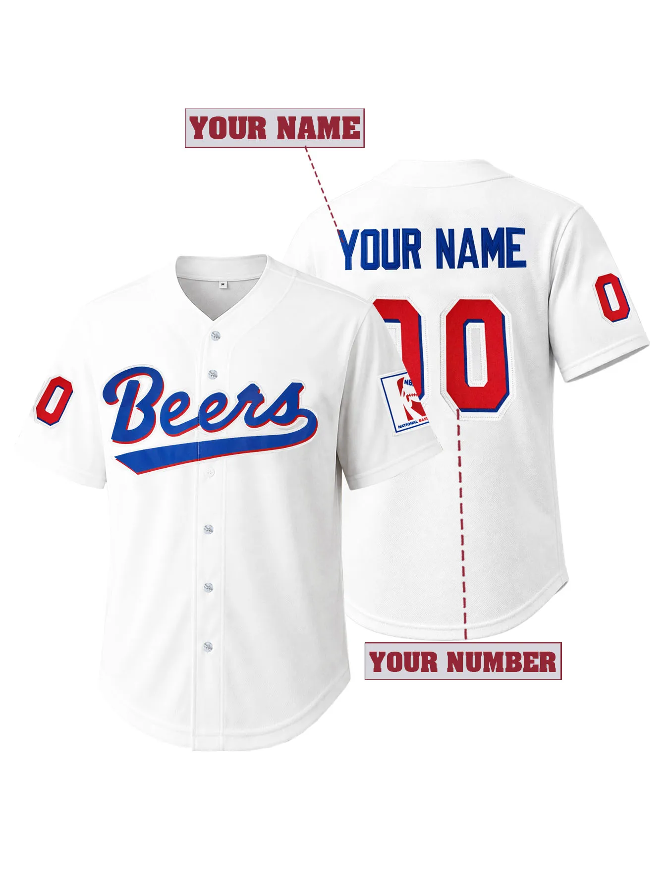 Custom Men's Beers Embroidered Baseball Jersey Personalized Name and Number V-Neck Button Down Athletic Shirt Sportswear