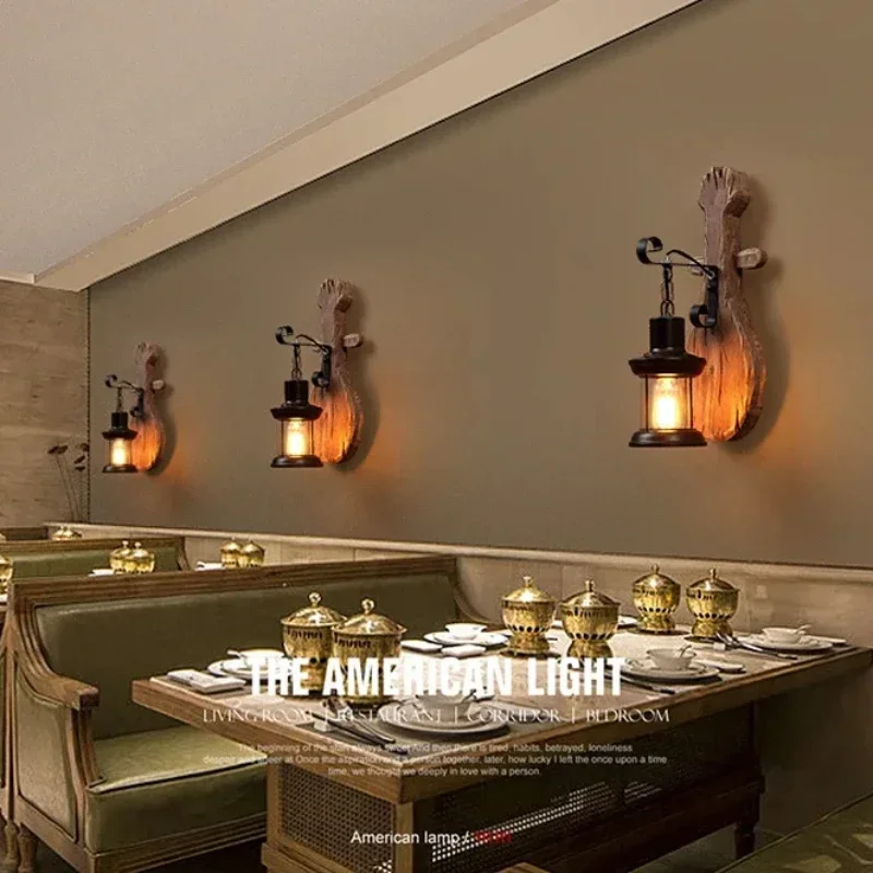 Wooden Wall Lamps for Living Room Wood LED Sconces Cafe Bar Bedroom Bedside Industrial Style Home Decoration Wall Light Fixtures image 2