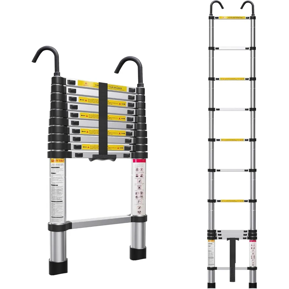 

10.5ft Telescoping Ladder, Multi-Purpose Collapsible Ladder with Hook, Aluminum Extension Ladders for Home, Folding Telescoping