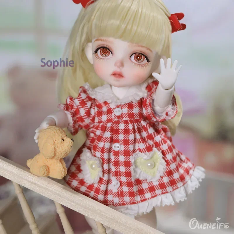 Sophie 1/8 BJD Doll Cute Red Checked skirt Girl Fashion Resin Toys High Quality Toy Surprise Gift for Children