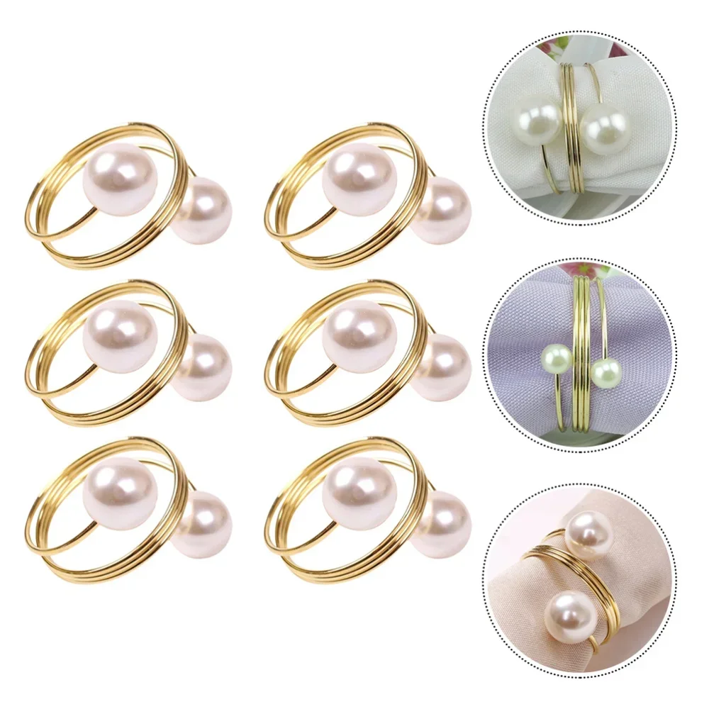 6pcs Restaurant Hotel Table Decorated Pearl Napkin Ring Christmas Napkin Clasps