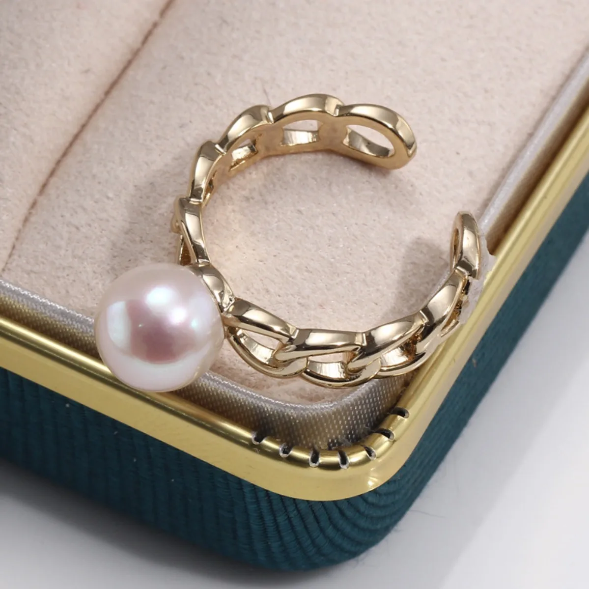 Brass 14K&18K Gold Filled Real Gold Plated Adjustable Open Ring Blank Setting Women DIY Freshwater Pearl Ring Accessories