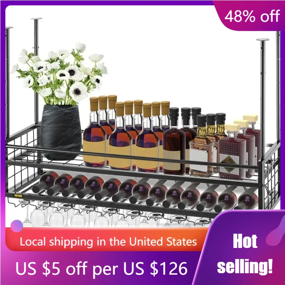 

18.9-35.8 Inch Height Adjustable Hanging Wine Rack Cabinet Home and Kitchen Barware Dining Bar Garden Freight free