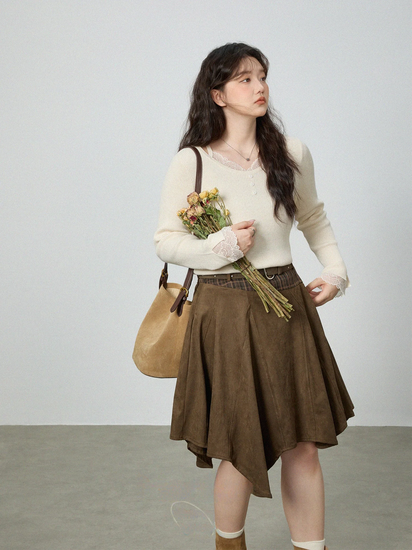 

Женская длинная кружевная футболка Sweet Sle больших размеров, осенне-зимняя внутренняя одежда, корейский Sle Princ Fit, полиэфирное волокно