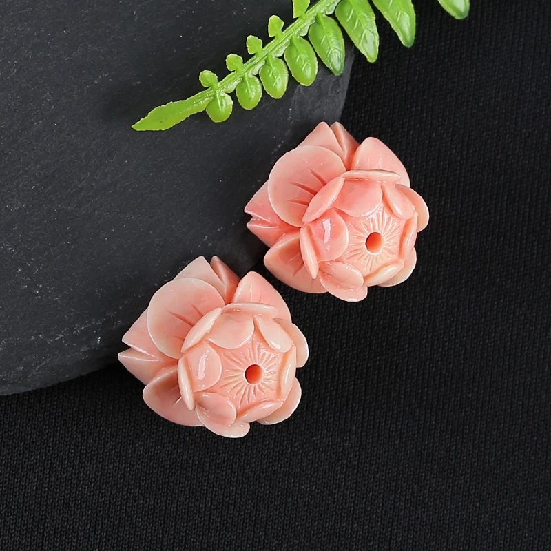 Handmade Jewelry Earring Bead,Pink Conch Shell Carved Flowers Eaeeings Accessories For Women 22x22x15mm 9g