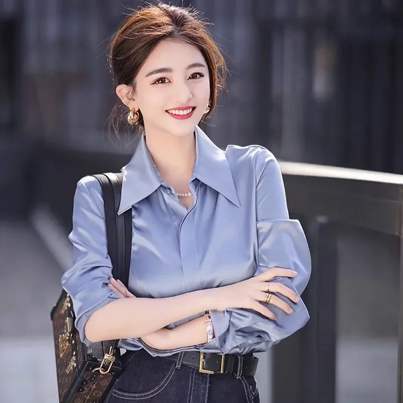 

Винтажные женские блузки, шифоновые повседневные рубашки, модная свободная летняя корейская одежда, однотонные женские топы с длинными рукавами