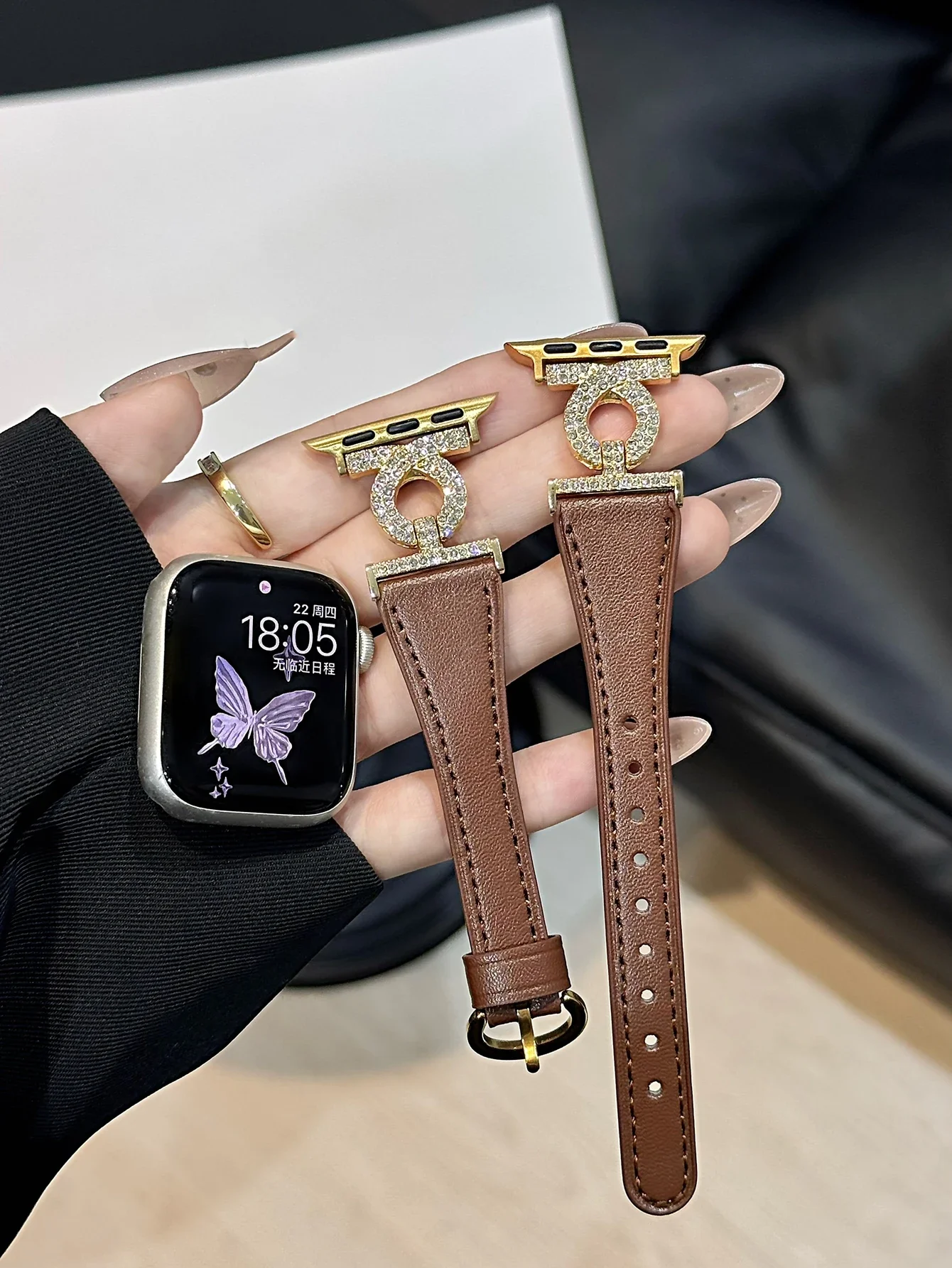 ممتاز بلينغ حلقة جلدية رقيقة ل سوار ساعة يد آبل النساء 10/9/8/7/6/5/4/3 SE 38 مللي متر 40 مللي متر 41 مللي متر 42 مللي متر 44 مللي متر 45 مللي متر 46 مللي متر 49 مللي متر حزام