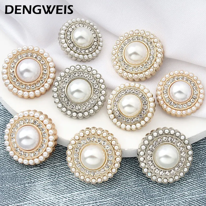 6 Stück 15–25 mm Strass-Verzierungen, Metall, goldfarbene Perlenknöpfe für Kleidung, Hemden, Mäntel, Strickjacken, DIY, Handarbeiten, Nähknöpfe – Detail 7