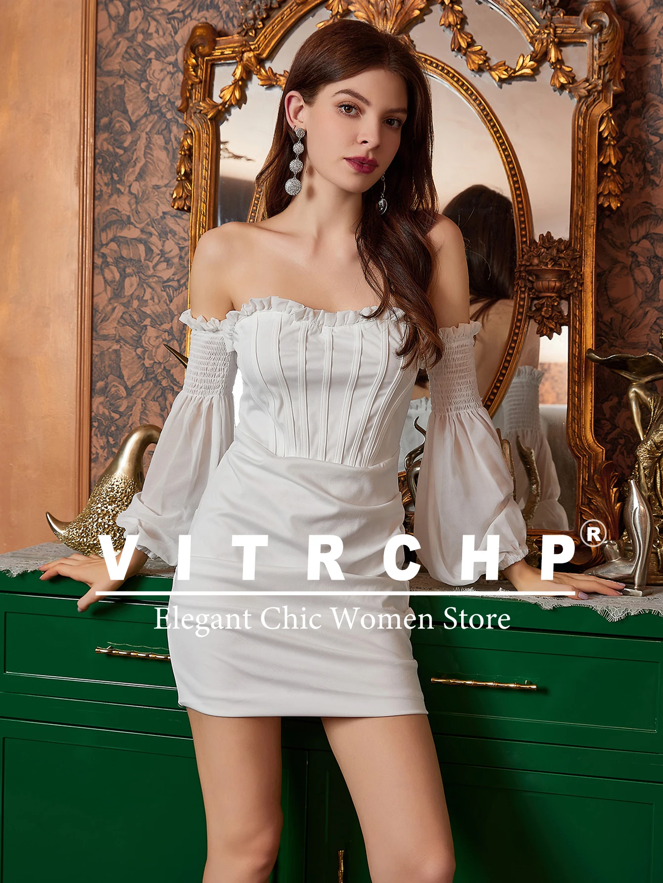 VITRCHP Sexy Ruched Bodycon Cocktail Party Dress Women Short Strapless Off Shoulder Club White Black Sheath Dress Wedding