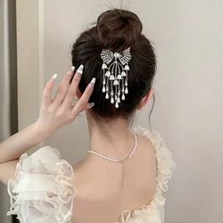 Inlaid Rhinestone Bow Hair Clip Lily Of The Valley Flower Tassel Imitation Pearl Ball Head Hairpin Elegant Exquisite Alloy Hair