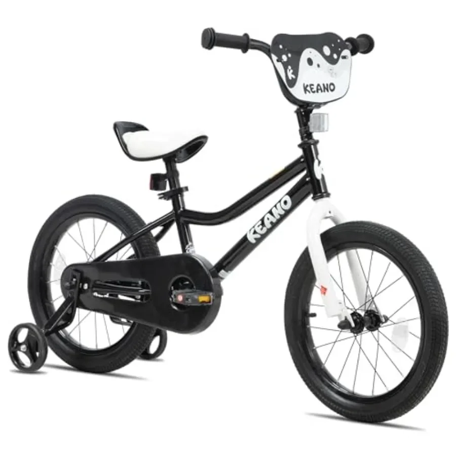 

bike for outdoor use, steel frame, red/black, lightweight and adjustable with training wheels and kickstand