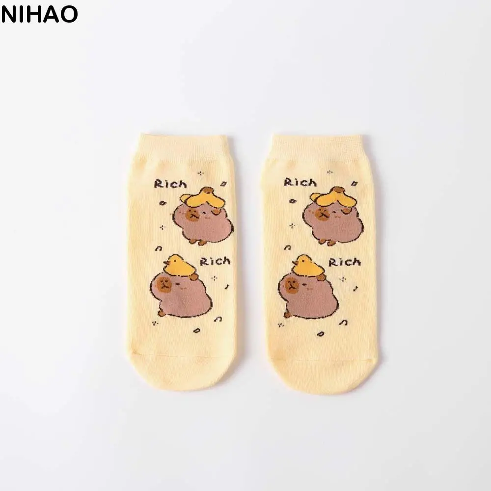 Fashion Anime Capybara Socks Letter Cotton Short Ankle Socks Kawaii Anti-slip Socks for Women Daily