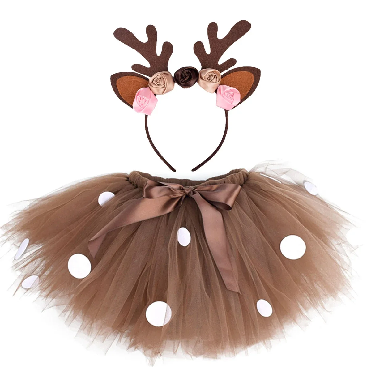 

Fluffy Brown Deer Girls Tutu Skirt Baby Christmas Reindeer Costume Kids Elk Tulle Skirt for Halloween Carnival Holiday Role Play