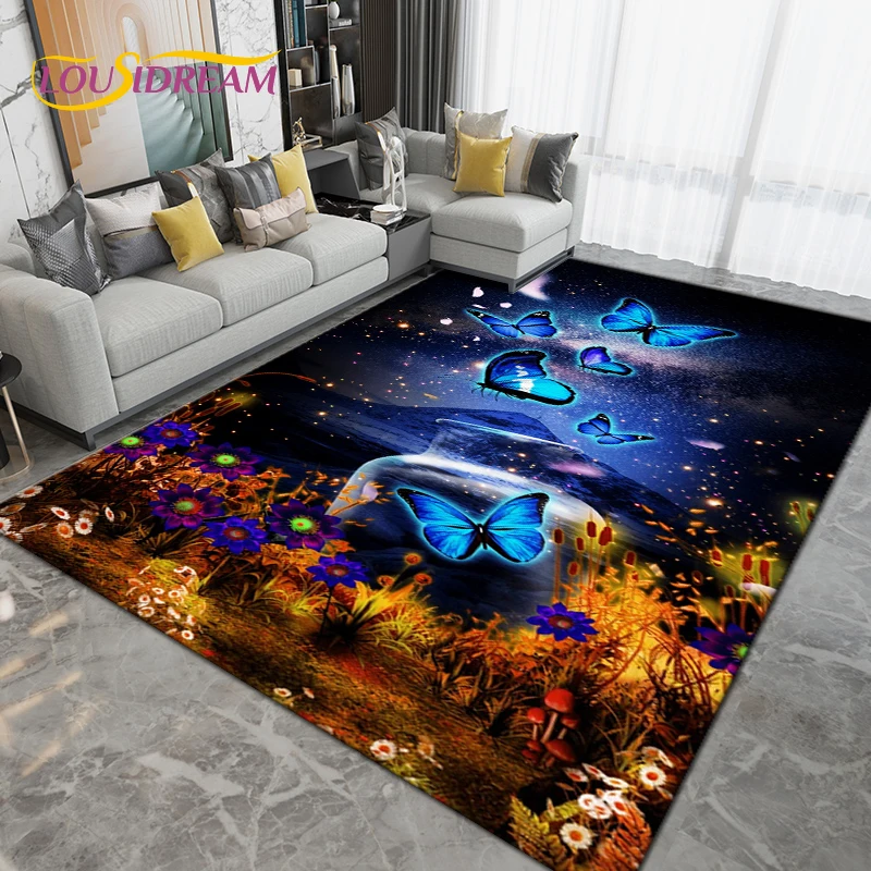 Colorful Butterfly Flower Art Area Rug,Carpets Rugs for Living Room Bedroom Sofa Decoration,Kitchen Bathroom Non-slip Floor Mats