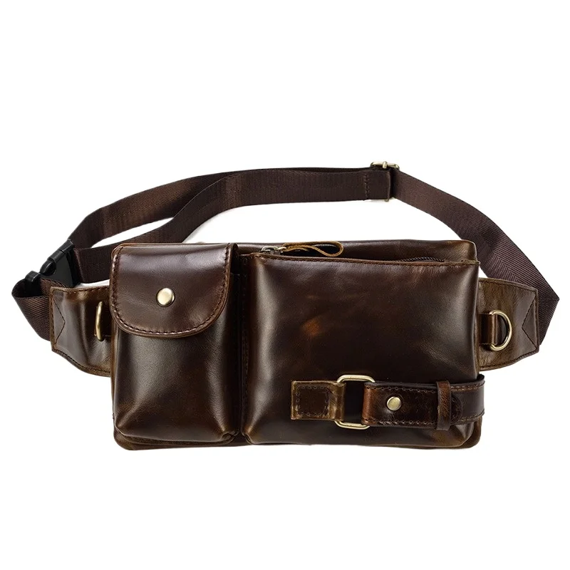 

Men's Leather Chest Bag Vintage Crazy Horse Oil Wax Top Layer Cowhide Multipurpose Crossbody Shoulder Pack Travel Casual