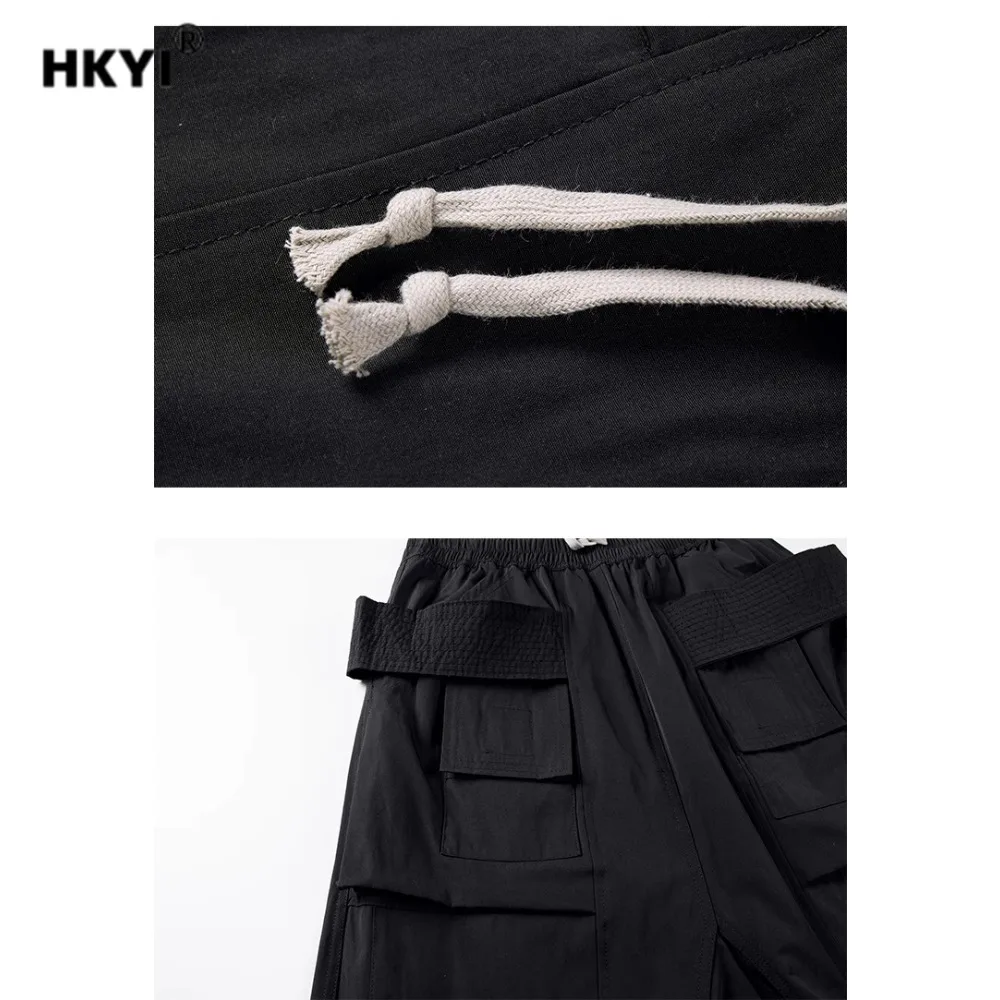HKYI High Street Solid Color workwear Multi Pocket Classic Black Double Loop Basic Shorts