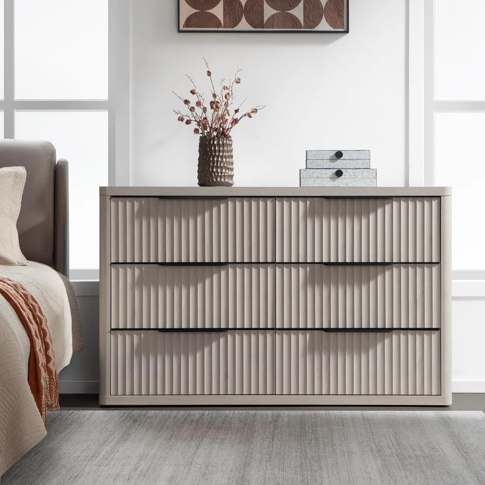 Modern 6-Drawer Dresser for Bedroom and Closet Storage with Large Capacity for Clothes and TV Stand Set