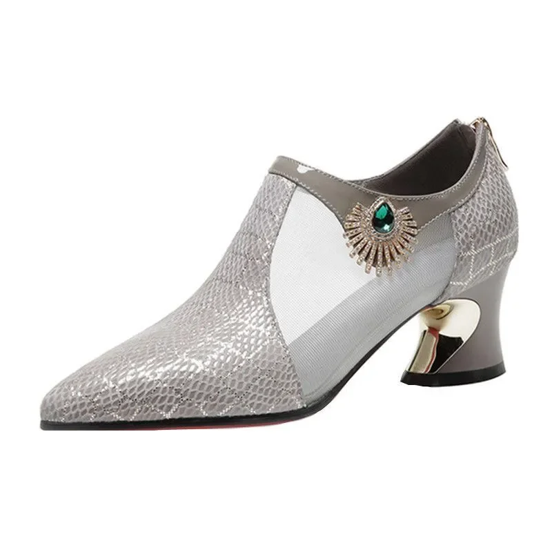 

Women Cute Sweet Light Weight Grey Hollow Out Breathable Spring & Summer High Heel Shoes Lady Classic Black Comfort Shoes B61