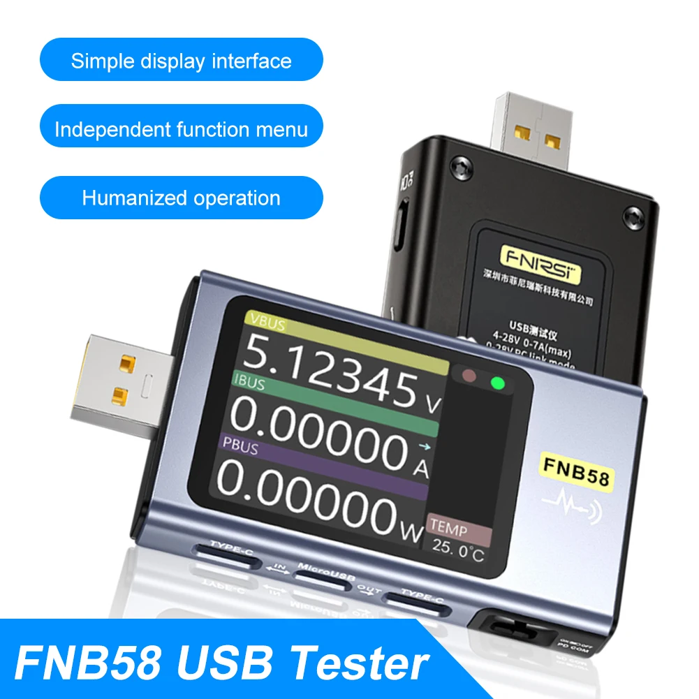 

FNIRSI FNB58 USB Tester Digital Voltmeter Ammeter TYPE-C Fast Charge Detection Trigger Capacity Measurement Ripple Measurement