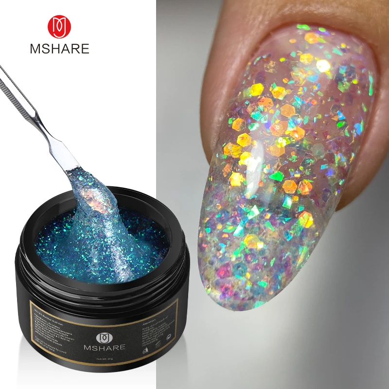 

MSHARE 50g Shimmer Builder Nail Gel Glitter Shiny UV LED Nails Extension Gel