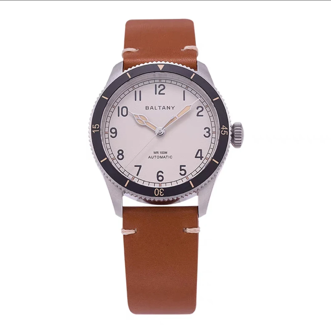 Baltany Men Automatic Watch 38mm Retro Mechanical Wristwatch Sapphire Mirror 10Bar Waterproof NH38 Military Ceramic Bezel image 2