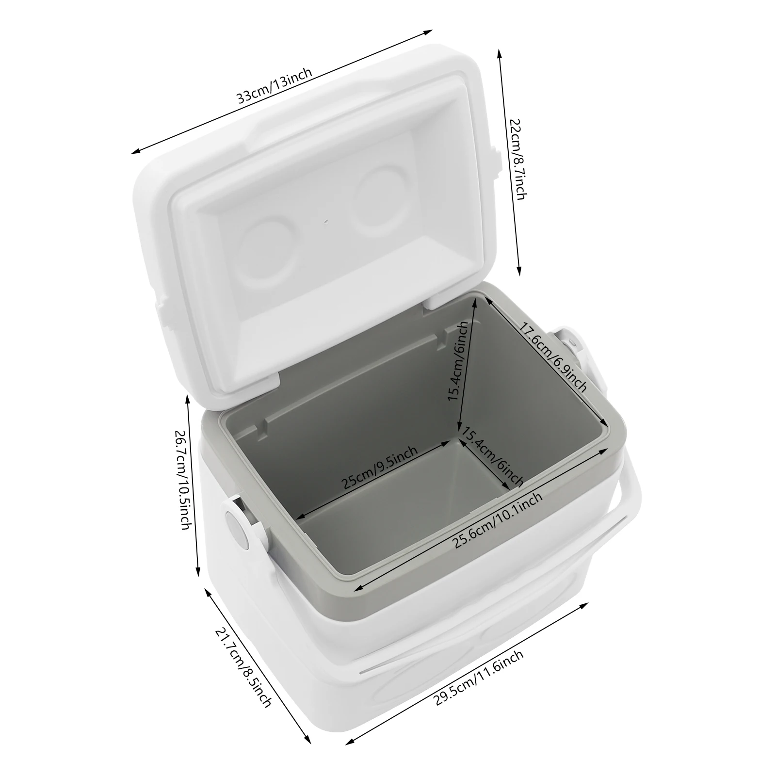 Camping Cooler, Ice Cooler Box, Outdoor Insulated Cold Storage, 8.5L Large Capacity Portable Container, PE PP PU Hard Shell, Leak-Proof Lid, Food Drink Holder, Durable Lightweight Picnic Box for Hiking BBQ Travel Car, Easy Carry, White