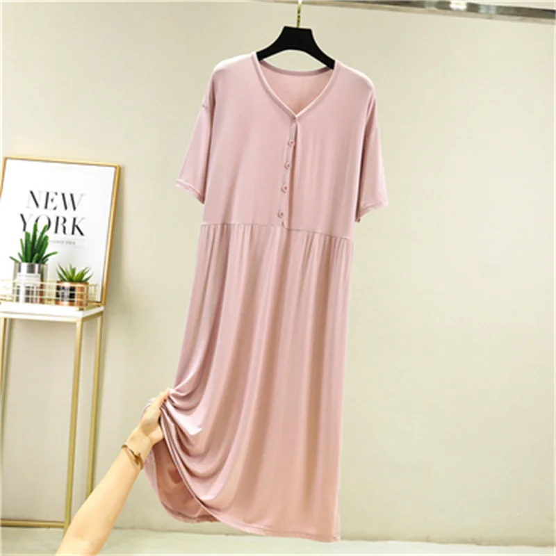 2023 New Summer Short Sleeve Dress Women\'s Clothing Large Size Loose Button V-Neck Home Casual Cotton Shirt Dress jp272