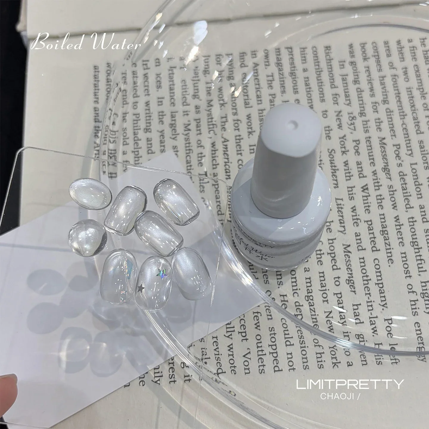 Eisklarer Weißer Wasser-Katzenauge-Gel-Nagellack Ohne Basislack Transparenter Magnetischer Nagellack Hochglanz Schimmernder UV-Gel zum Einweichen – Detail 3