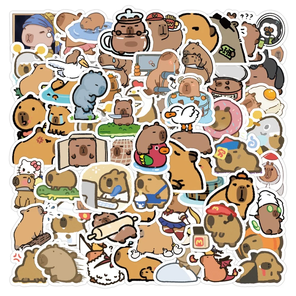 100PCS Cartoon Cute Pufferfish Capybara Graffiti Stickers For Helmet Bicycle Hand Account Pencil Case Peel Joy Sticker Store