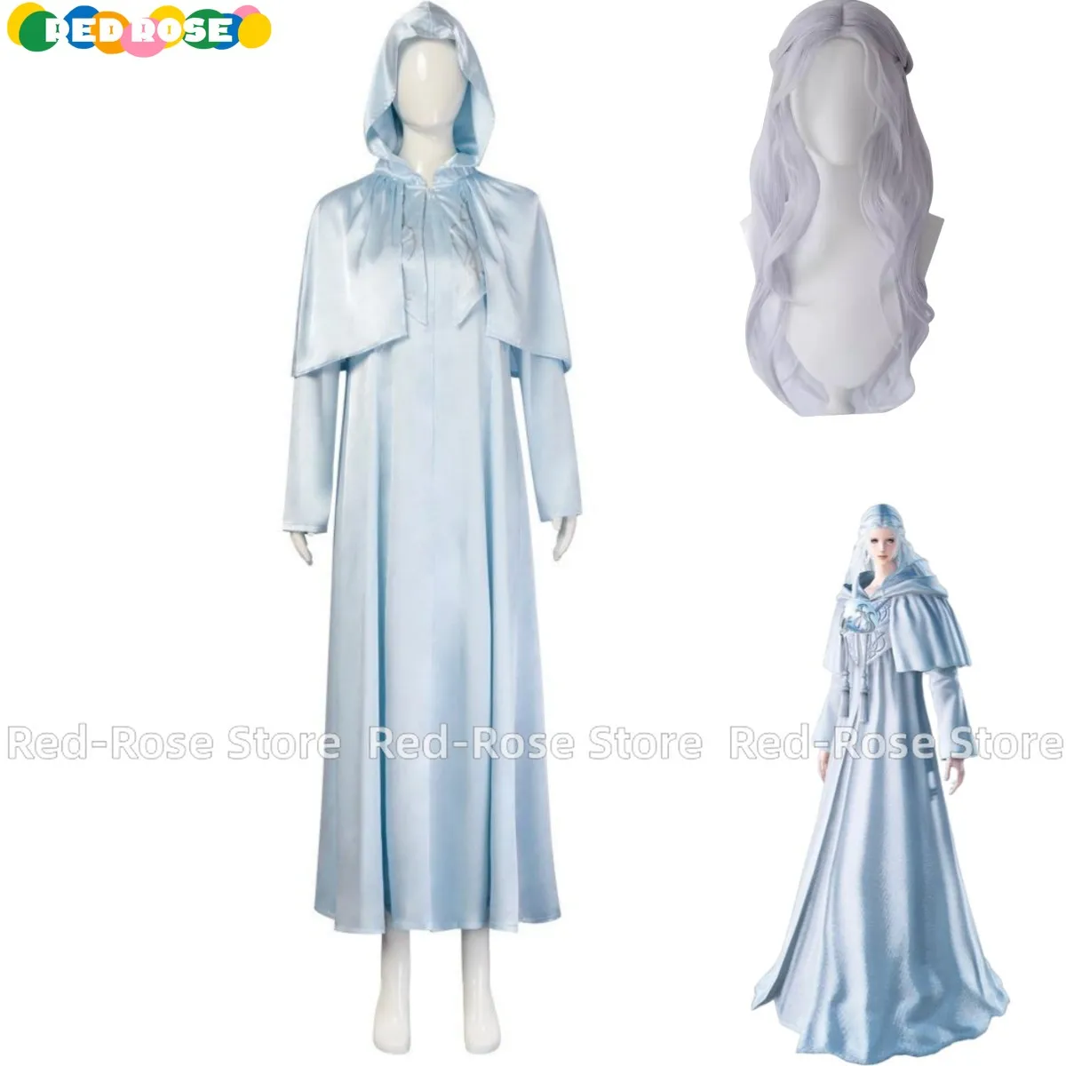 Anime Game Final Fantasy Xiv: Endwalker Hydaelyn Cosplay Costume Venat Wig Blue Hooded Cloak Dress Man Woman Halloween Suit