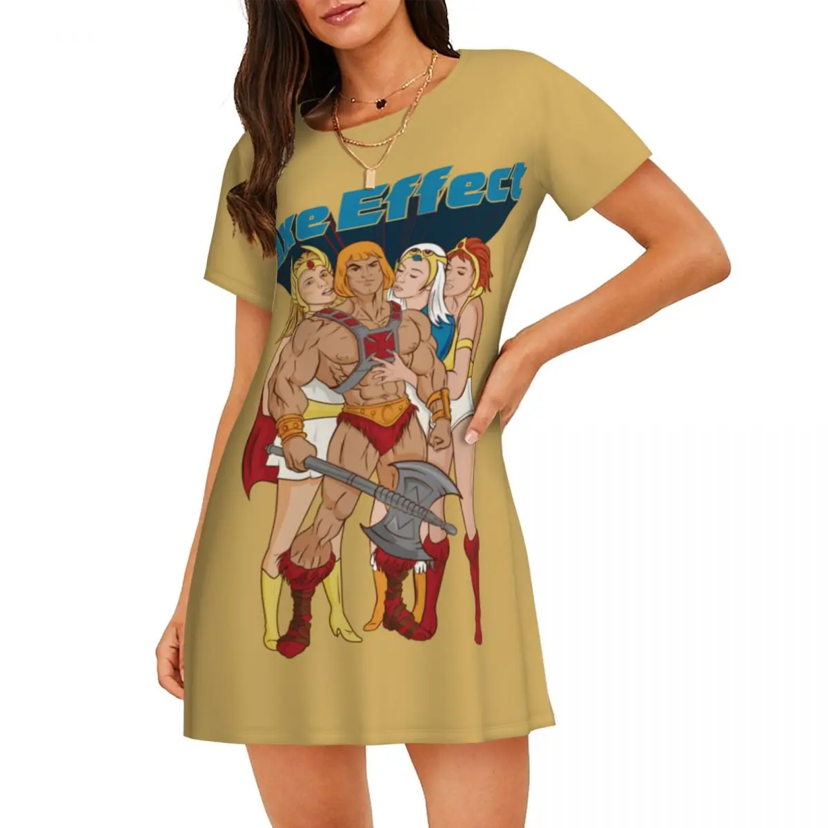 

Custom He-Man And The Masters Of The Women Nightgown Sleepwear Short Sleeves The Axe Effect Travels Sleepdress Women's Pajamas