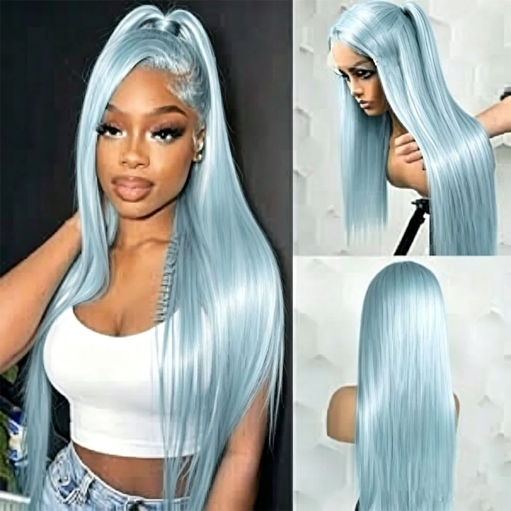 Tiffany Blue Synthetic Lace Wig – 24Inch Heat-Resistant, Lightweight, and Effortless for First-Timers