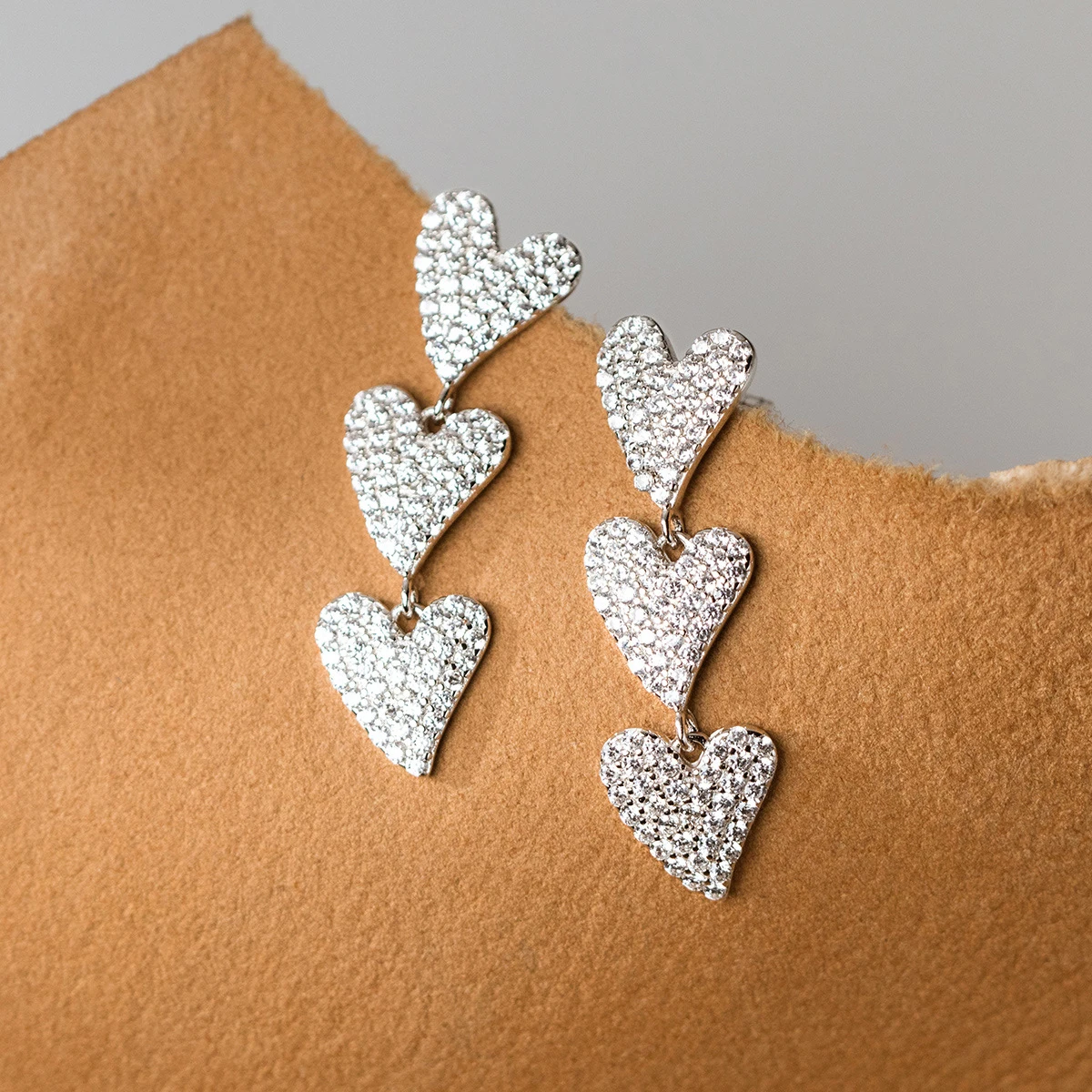 MODIAN 925 Sterling Silver Heart To Hearts Dangle Earrings Sparkling Clear CZ Trendy Drop Earrings For Women Fine Jewelry Gifts