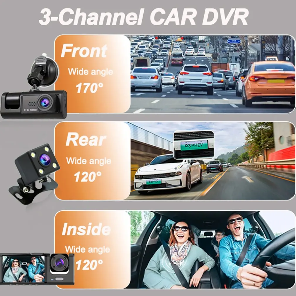 1080P Dash Cam for Cars WIFI APP Car DVR 3 Channel Camera Video Recorder Rear View Camera for Vehicle Black Box Car Assecories