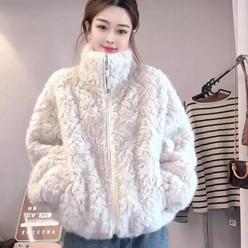 Korean Fur Coat Women Winter New Environmentally Friendly Fur Jacket Collar Short Thick Cold Outerwear Lazy Wind Overwear Female