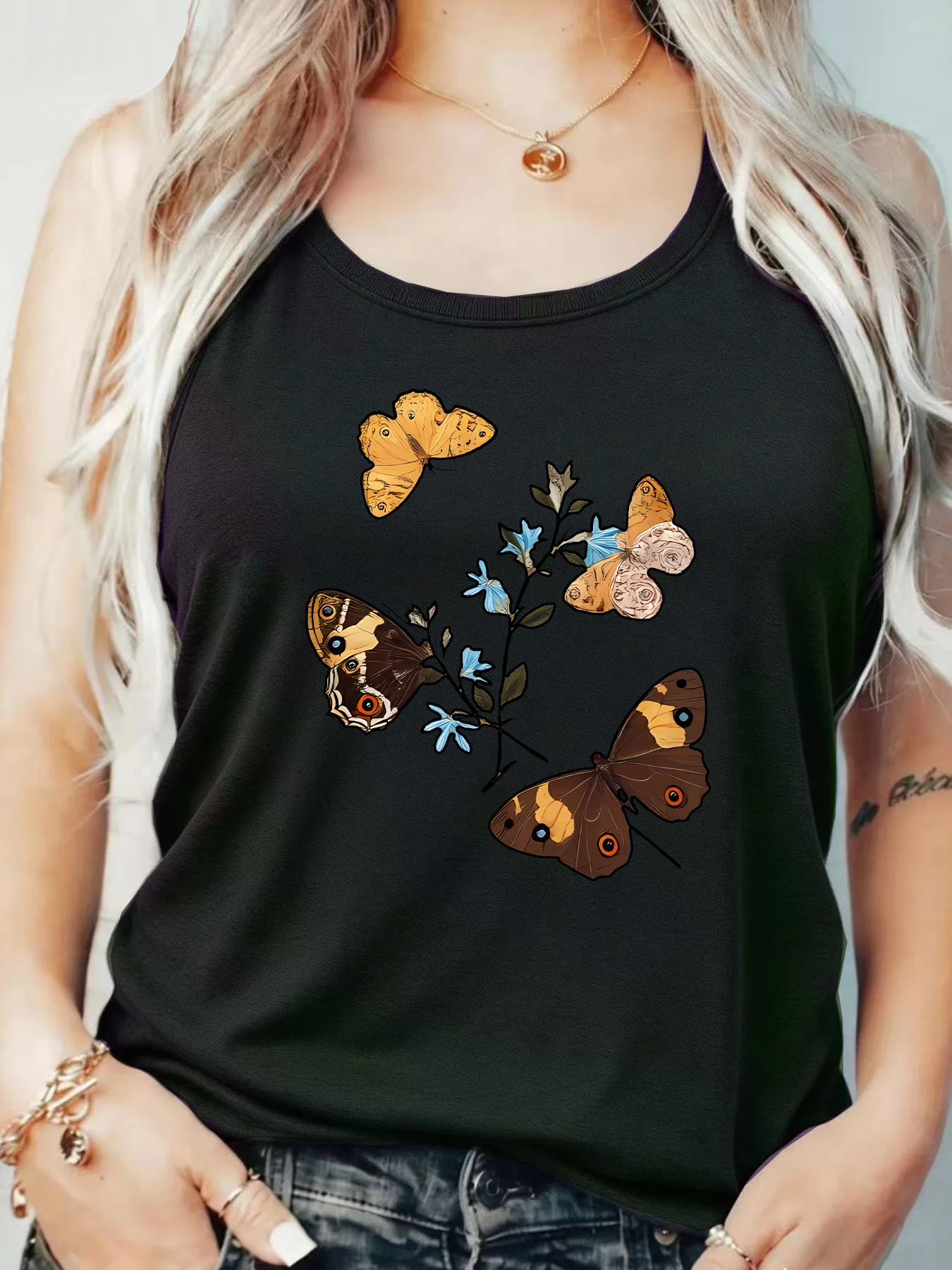 

Loose Fit Printed Pocket T-Shirt for Women with Ribbed Collar round Neck 1-8XL plus Size Comfortable Casual Vest