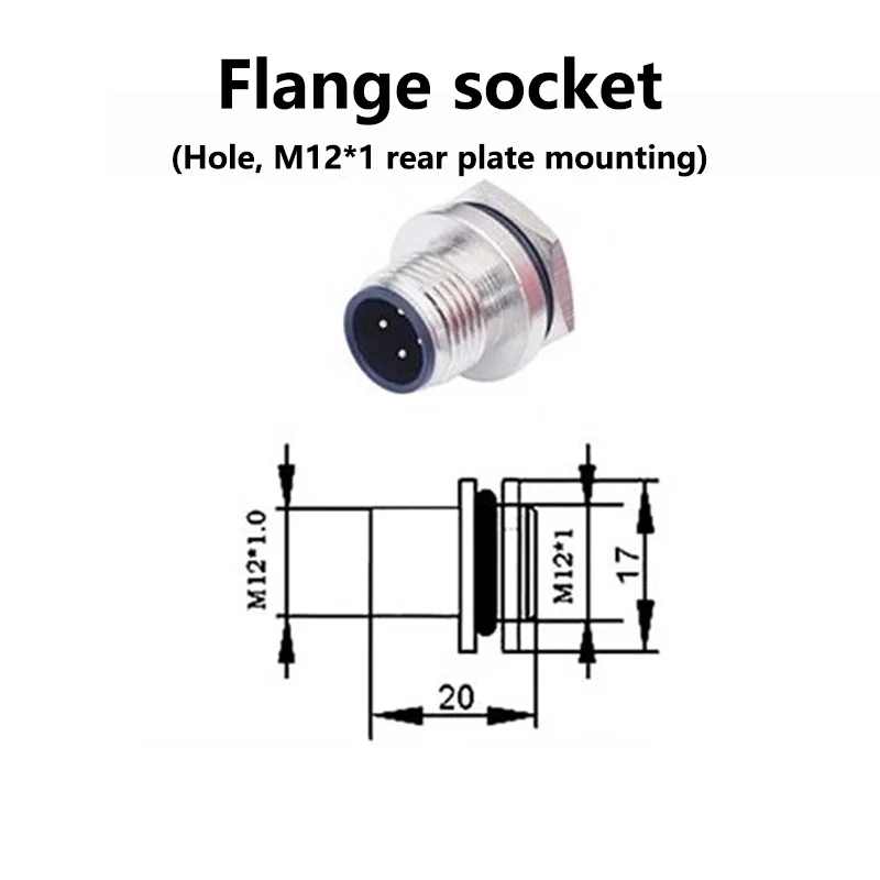 M12 Flange Mounting Waterproof Sensor Connectors Screw Threaded Coupling 4 5 6 8 12Pin A Type Male&Female Sensor socket