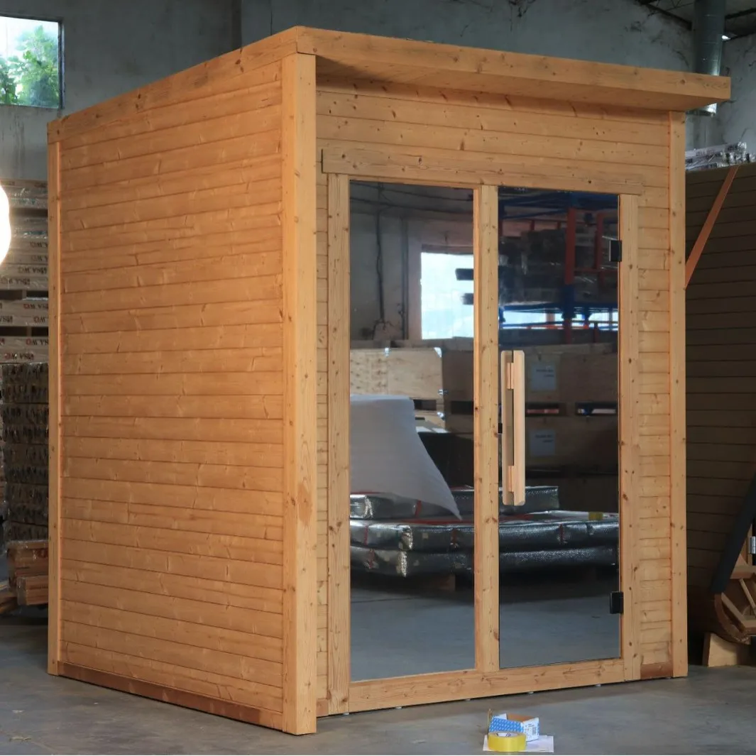 Brand sauna room, tempered glass door, solid wood steam room, villa courtyard project
