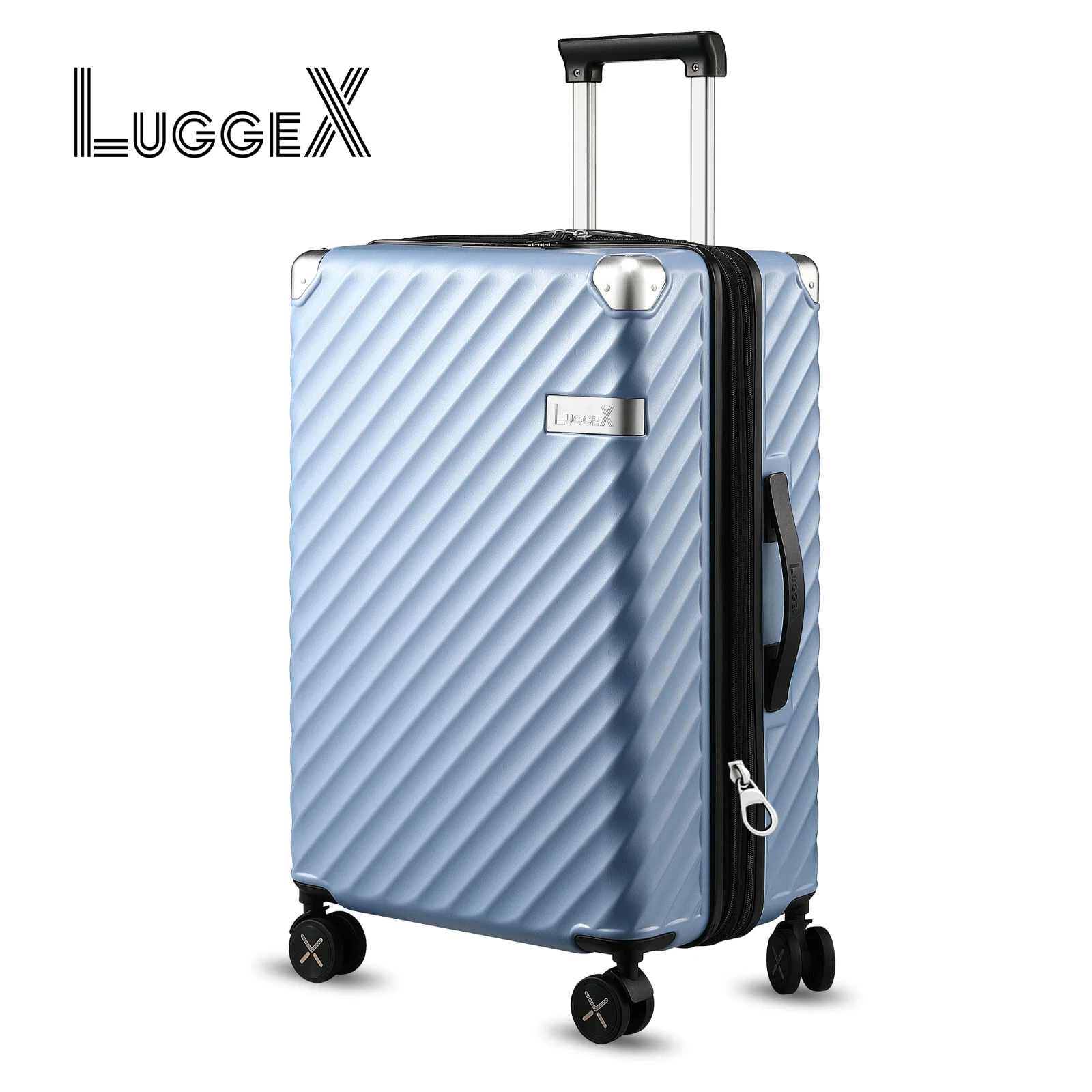 LUGGEX Luggage with Spinner Wheels - Polycarbonate Expandable Hard Shell Suitcase, Checked-Medium 24-Inch, Utility-Blue