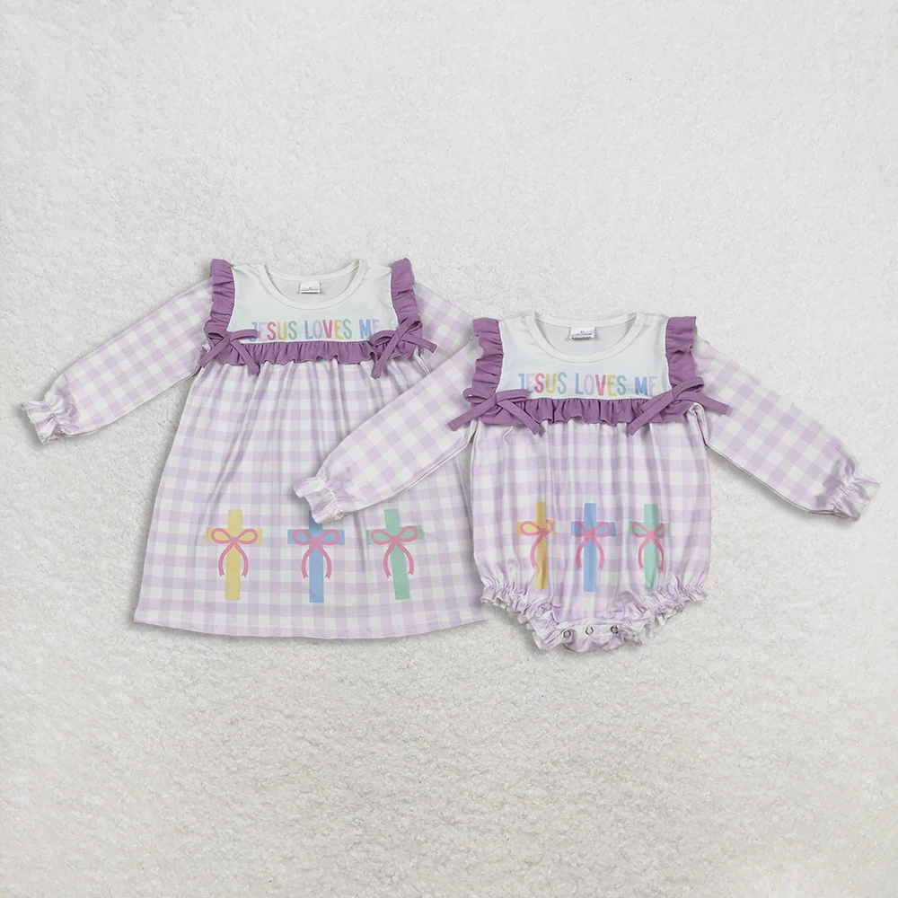 

z1017-15 LR2740 Wholesale baby rompers kids clothes girl matching Easter bow long sleeve romper Spring Boutique clothing