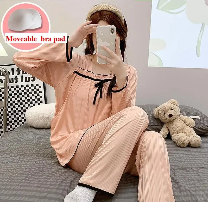 

Pregnant women nursing pajamas set spring autumn long sleeve thin confined suits block color stripe breastfeeding clothes set