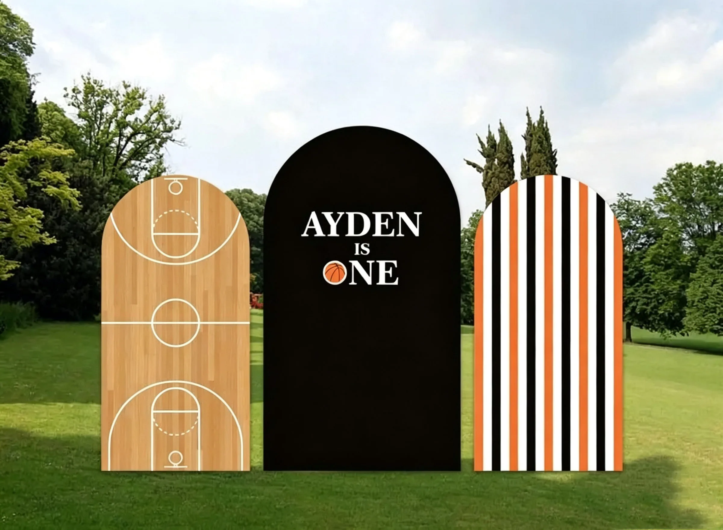 Custom 2-Side Rookie Year Baby Shower Arch Backdrop Cover Basketball Colorful Stripes Birthday Party Decor Backdrop Photo