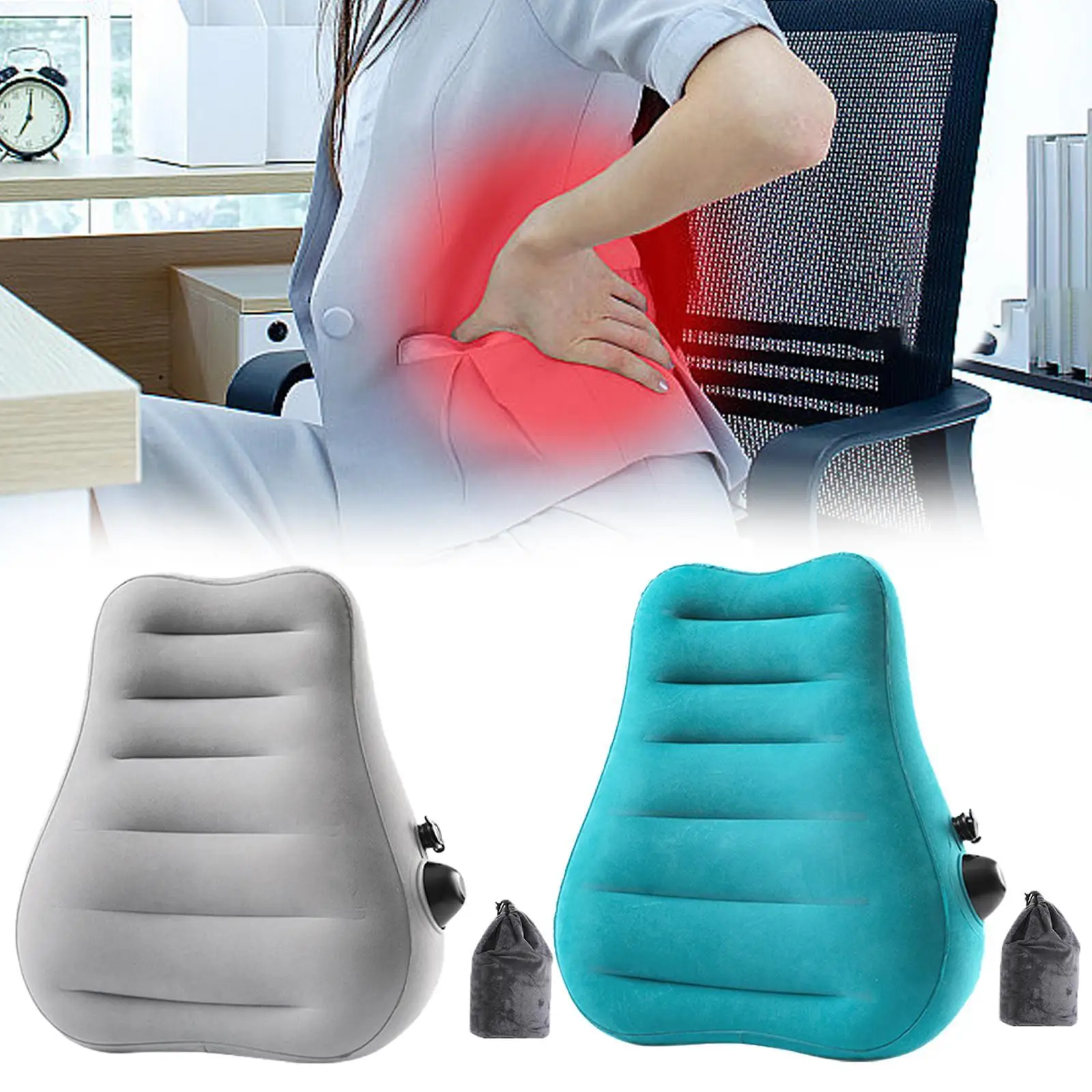 Lumbar Lift Pillow Portable Soft Inflatable Cushion Comfortable Blow up Wedge Pillow for Car Airplane Office Travel Home