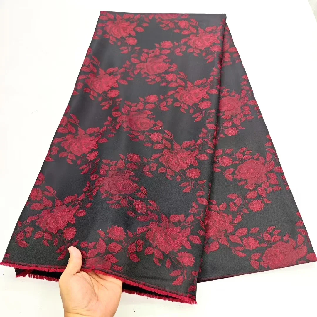 

New Arrival Wine Black Brocade African Jacquard Lace Fabric 2025 High Quality French Nigerian Damask Lace Party Fabric LHD25166