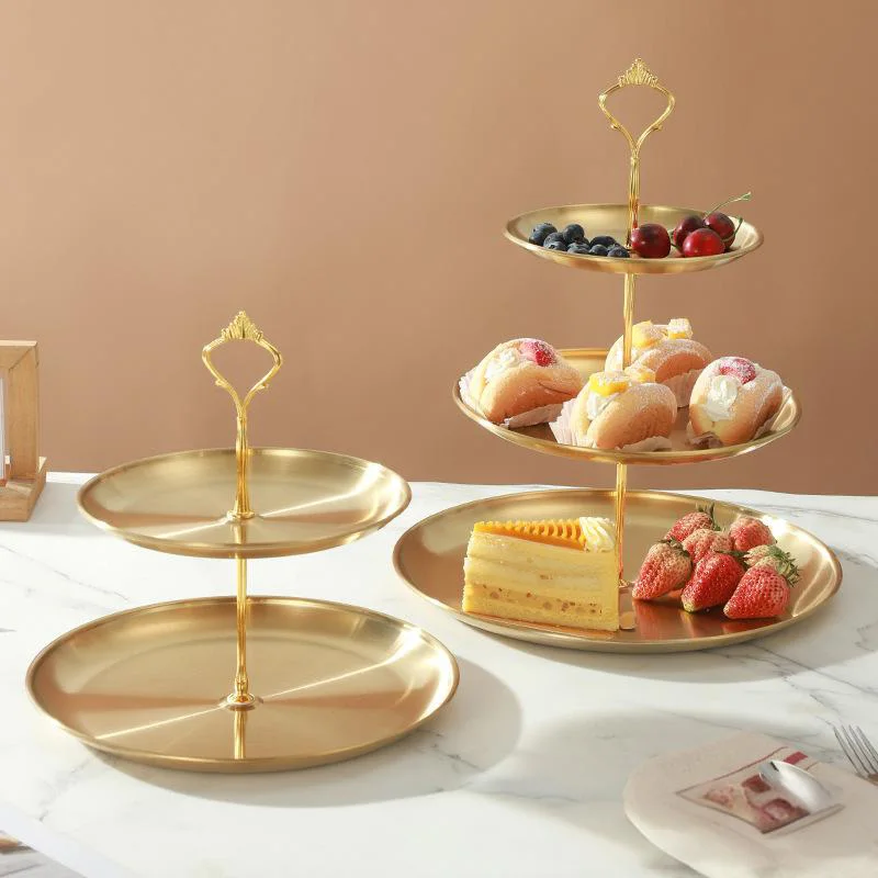 

Luxury Gold 3 - Tier Cake Stand, Decorative & Serving Tiered Tray for Desserts/Fruits/Pastries, Premium Metal Pastry Display