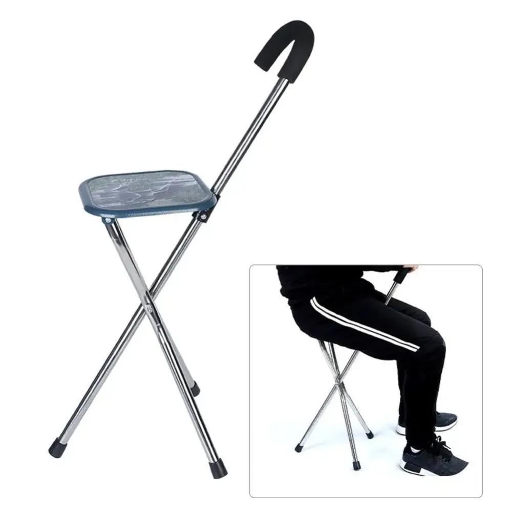 Taburete de acero inoxidable para personas mayores, silla práctica de bastón, asiento de bastón grueso Durabl, asiento para caminar