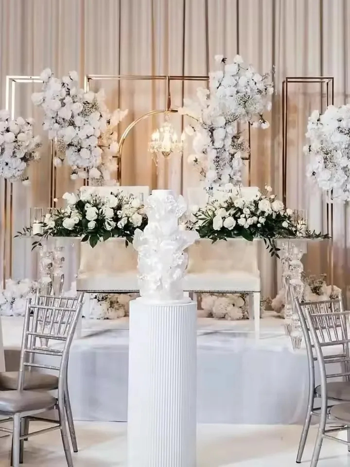 Eleganter Metall-Hochzeitsbogen, vergoldeter Goldrahmen für Bühnendekoration im Freien, Blumenständer, Party-Hintergrund – Detail 7