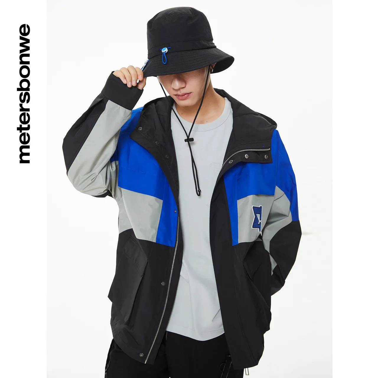 

Metersbonwe Coat Men Autumn New Color Contrast Stitching Woven Jacket Casual Loose Hooded outwear Brand Fashion Top High Quality